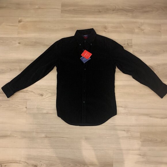 Men's Small Croft and Barrow Fine Wale Corduroy Black Button Down Shirt NWT - Picture 1 of 8